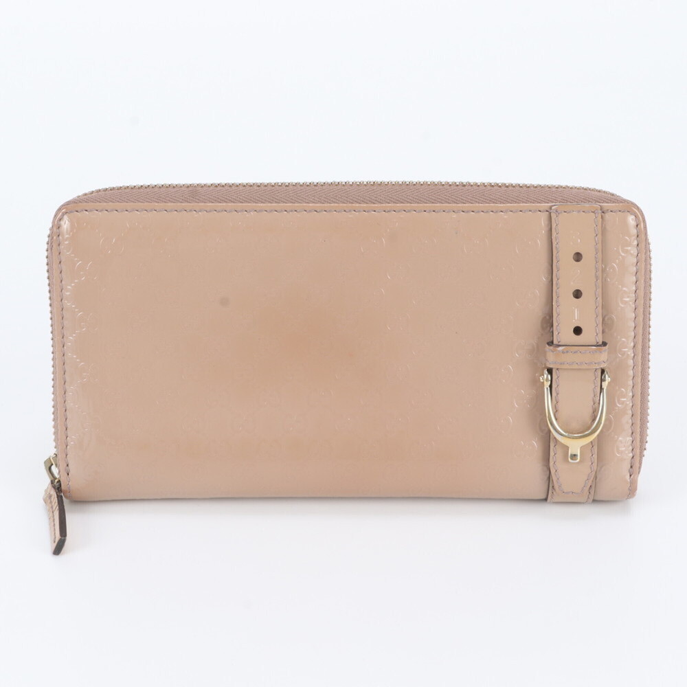 Gucci Micro GG Nice 309758 Leather Long Wallet, Round Zipper, Women's